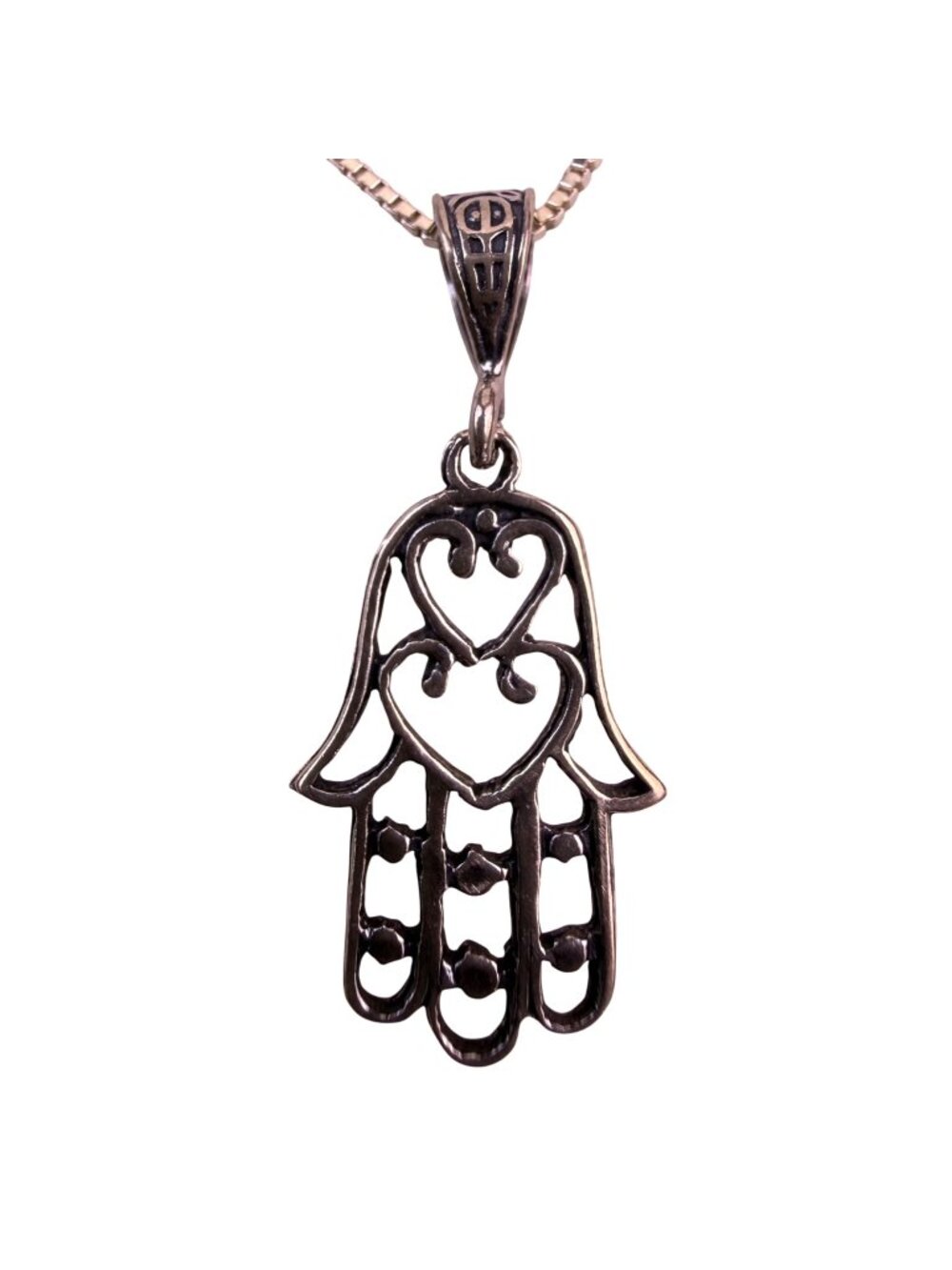 Sterling Silver Womens Hamsa Hand Necklace With Heart Design Italian Chain